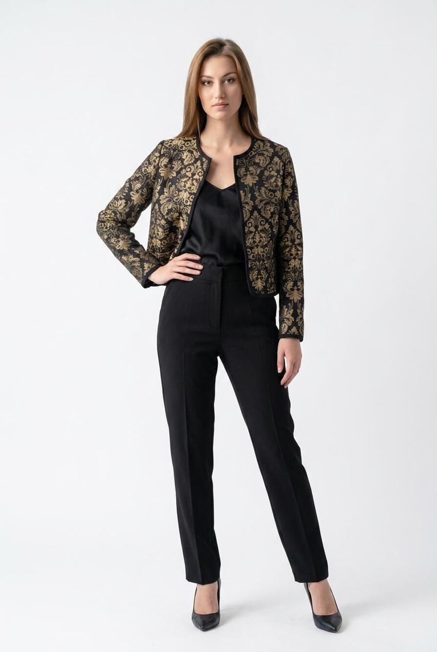 Vintage Old Navy Black Gold Brocade Jacquard Open-Front Jacket (Size M)
